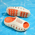 Mens Summer Outdoor Clogs in cream EVA with bright orange footbeds and outsole studs, perforated closed-toe uppers