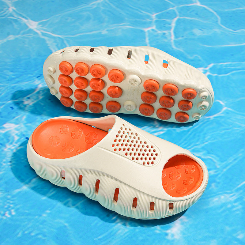 Mens Summer Outdoor Clogs in cream EVA with bright orange footbeds and outsole studs, perforated closed-toe uppers