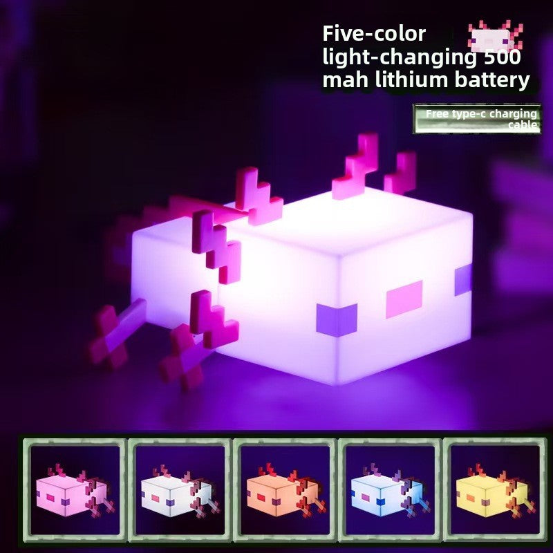 Minecraft Ore lamps five-color changing white pixelated ghast lamp with pink blocky tentacles and purple face details