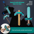 Minecraft Ore lamps sword and pickaxe light set with pixelated turquoise, teal, and gold designs and a variable handle
