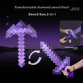 Minecraft Ore lamps keyword appears with a purple pixelated toy sword and hoe showing its transforming two-in-one design