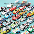 Mini Alloy Pull-Back Toy Cars, assorted metal vehicles with bright racing stripes, police markings and fire graphics