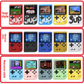 Mini Retro Handheld game consoles in red, black, blue, yellow and white, with colorful screens and cross-shaped controls