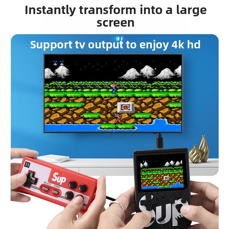 Mini Retro Handheld game console with a red controller and black handheld unit, featuring classic game controls and TV output
