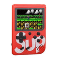 Mini Retro Handheld game console in textured red plastic with a pixelated game screen, black controls and large white SUP lettering