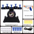 Moving Target Tabletop Game in black plastic with blue target holders, plus a toy gun, foam balls and USB cable
