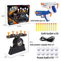 Moving Target Tabletop Game with black electric levitating target, two blue and white foam dart guns, soft bullets and foam balls