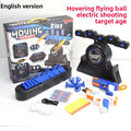 Moving Target Tabletop Game, black plastic floating-target launcher with blue accents, toy blasters and foam darts
