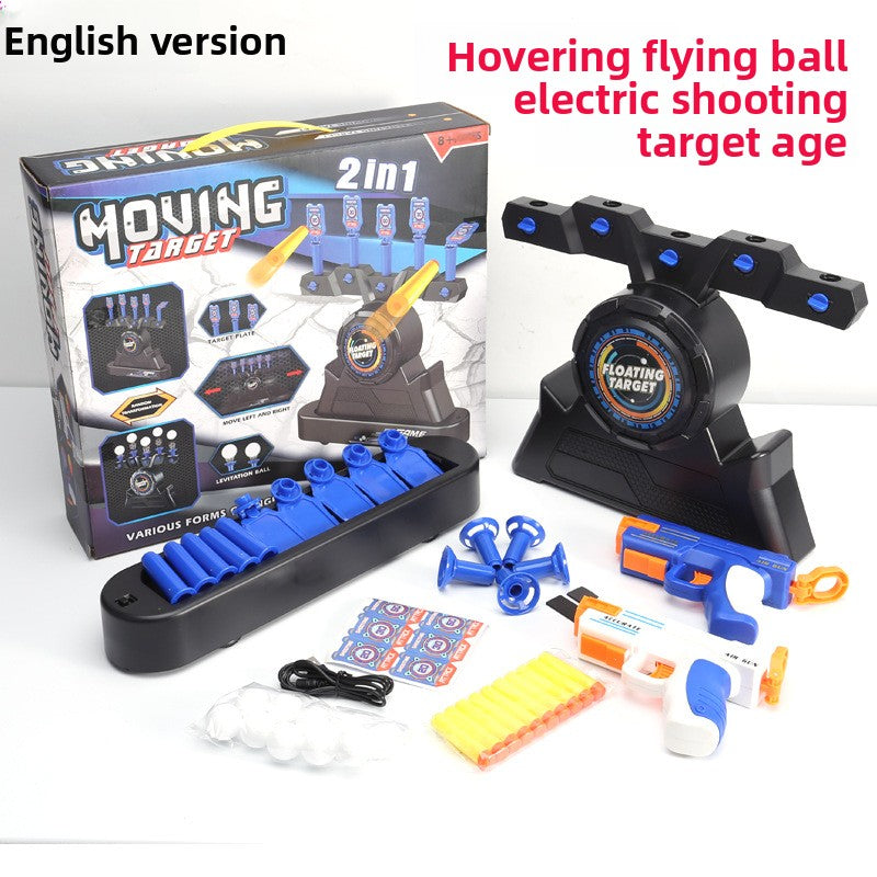 Moving Target Tabletop Game, black plastic floating-target launcher with blue accents, toy blasters and foam darts
