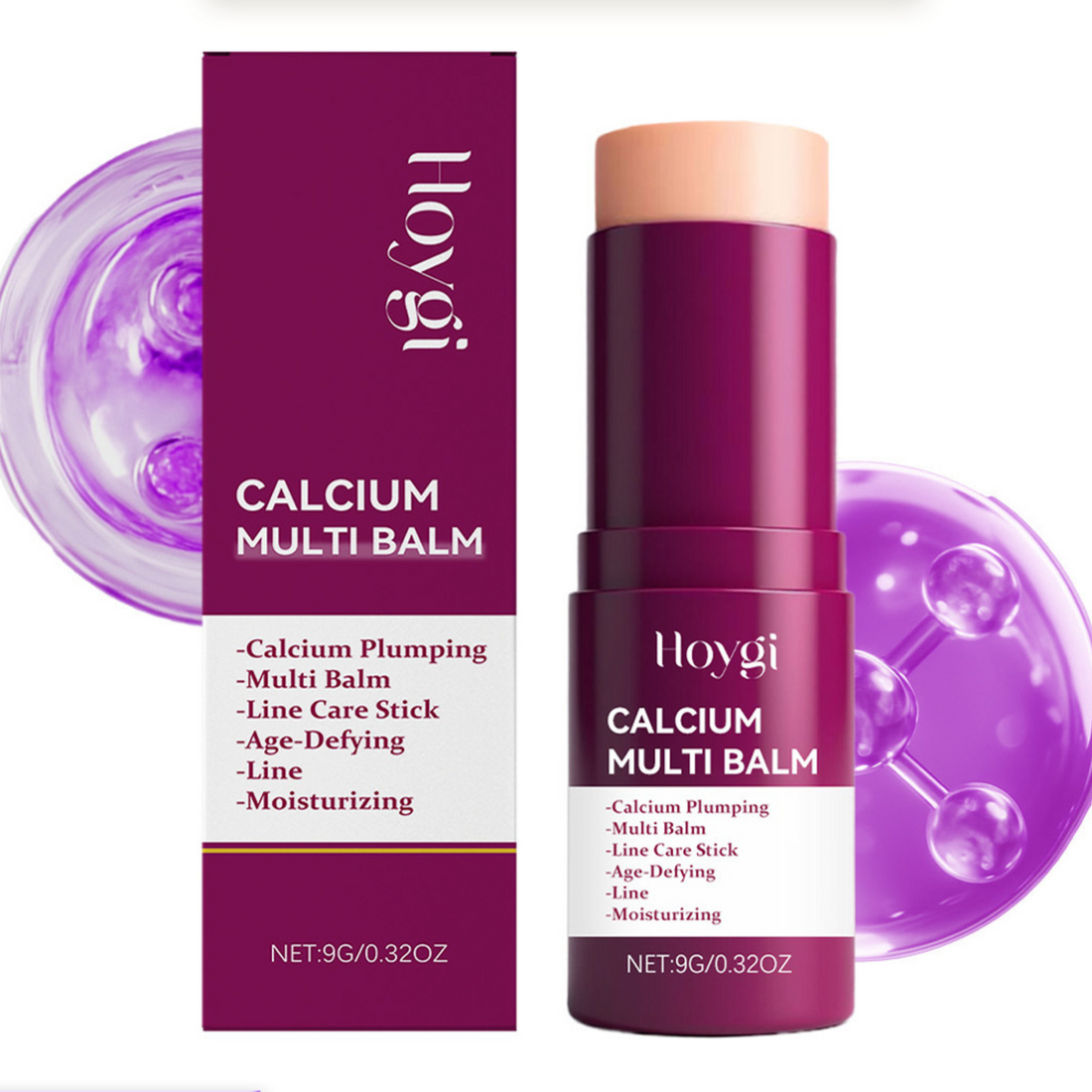 Multi-effect moisturizing cream stick with a deep magenta tube and matching box, featuring a pale balm tip and white labels.