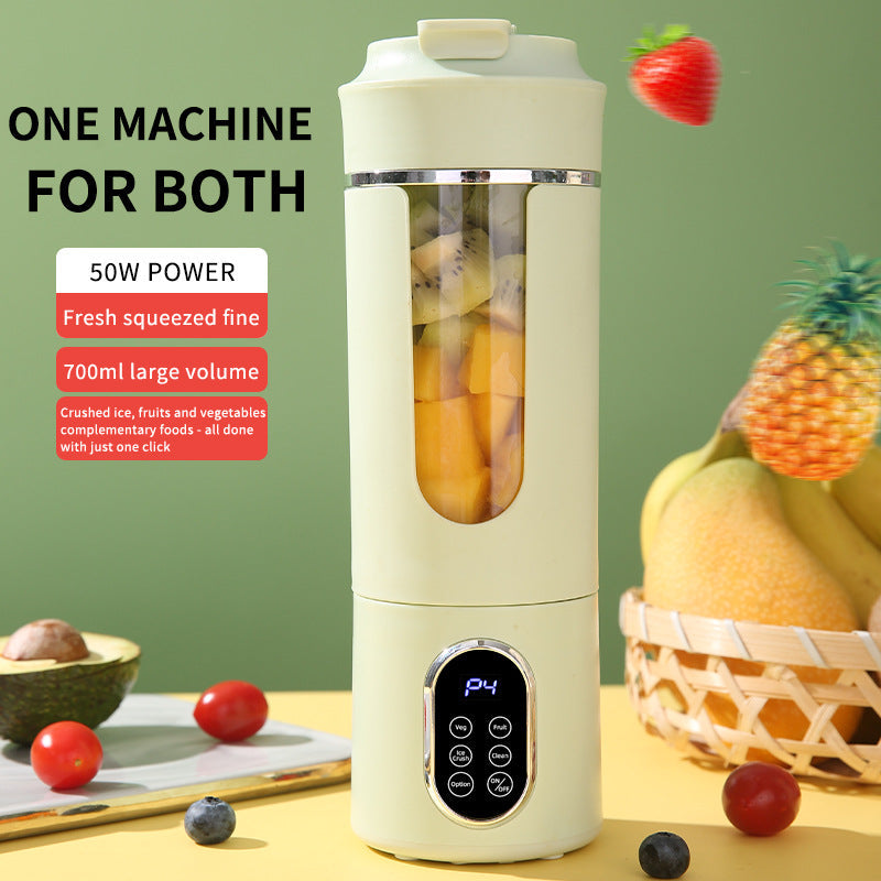 Multifunctional Digital Display portable juicer cups in white, pale green, and beige plastic, with clear fruit-filled windows and oval control screens.