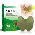 neck pain relief patch shown as an olive-green, contoured adhesive pad with layered curved ridges beside a green knee patch box