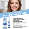 Nicotinamide toothpaste dense foam whitening and protection kit with a white blue-accented pump bottle and matching carton
