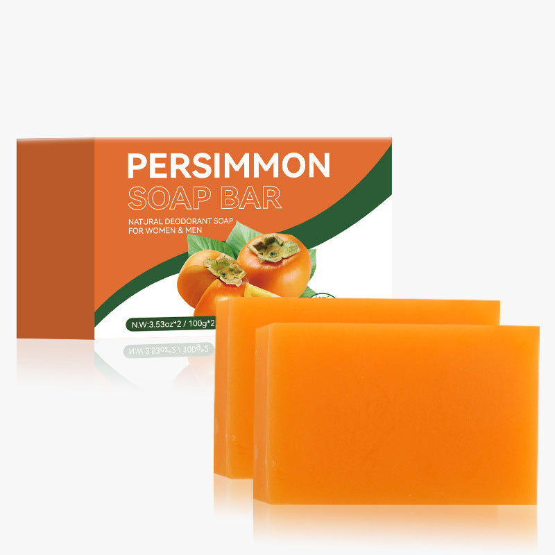 Persimmon Scent Handmade Soap in vivid orange rectangular bars, with orange and green persimmon-themed packaging.