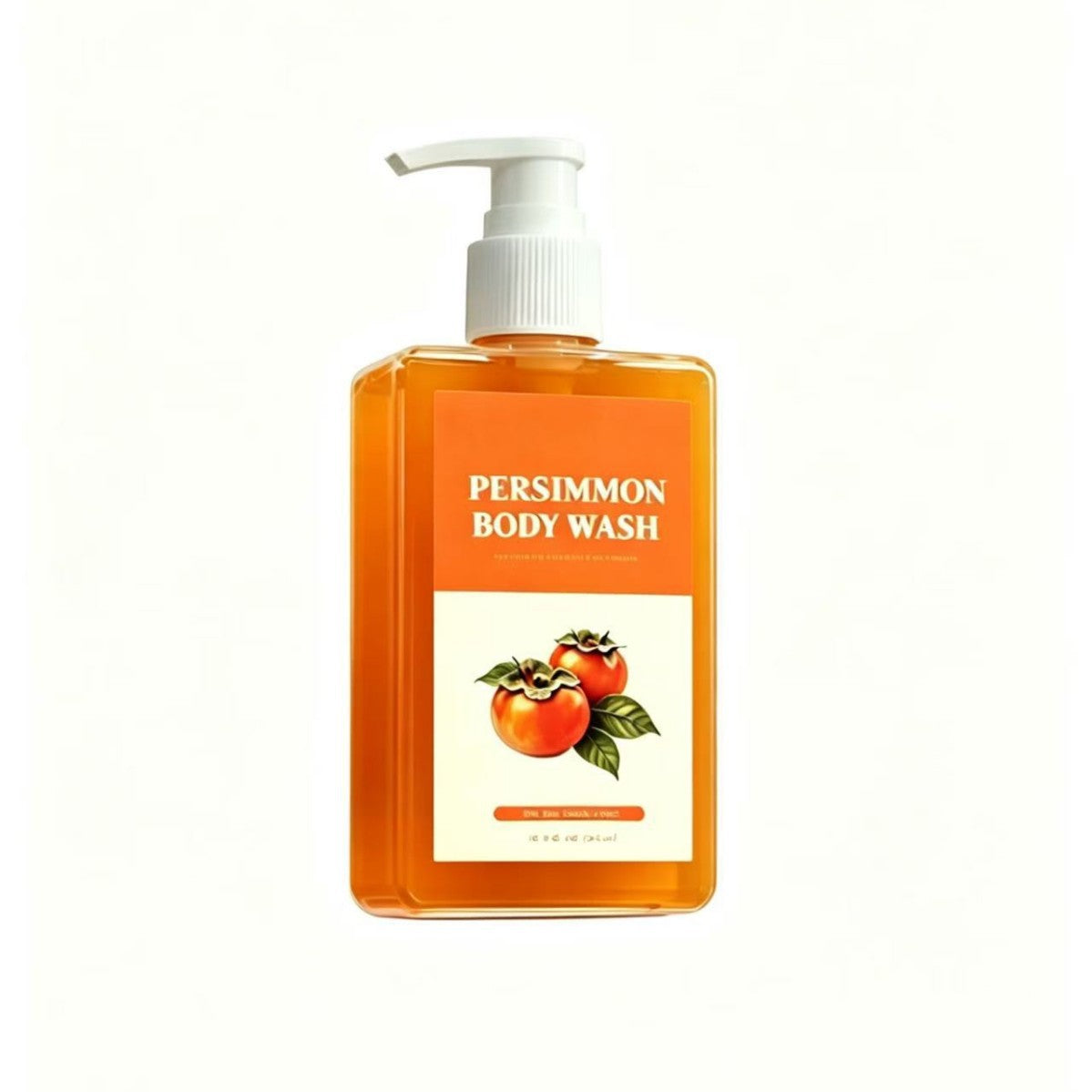 Persimmon Shower Gel in a clear amber-orange pump bottle with a white dispenser and persimmon fruit label