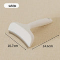 Pet Hair Removal Brush in white plastic with a curved head, fine metal teeth and an ergonomic handle