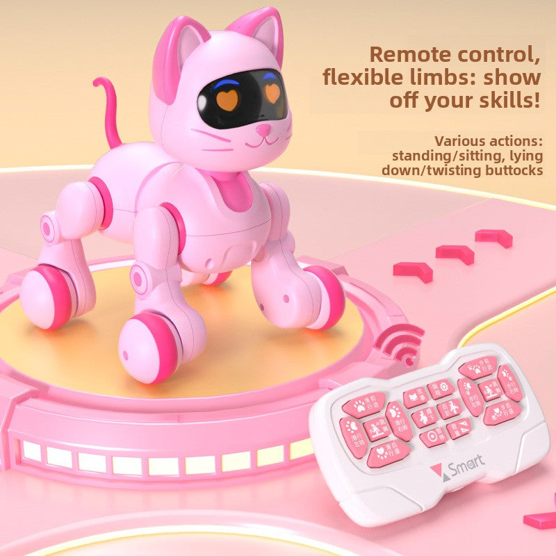 Remote control robot dog toy in Pink or White Intelligent style, with pink plastic articulated legs and white-pink controller