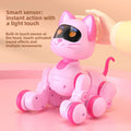 Robot dog toy, Pink or White Intelligent, shown in glossy pink plastic with a black visor, catlike ears and wheeled legs