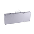 Poker Chips Set in a closed silver aluminum carrying case with a handle, metal corners and secure latches