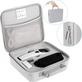 Portable Cold Laser Therapy Device with a white handheld unit and accessories inside a grey zippered carrying case with mesh pockets