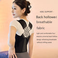 Posture Corrector in black breathable fabric with adjustable shoulder straps and crisscross back support panels