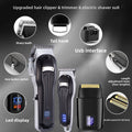 Professional Cordless Hair Trimmer set with black and silver clippers, foil shaver, sharp teeth, USB charging and LED displays