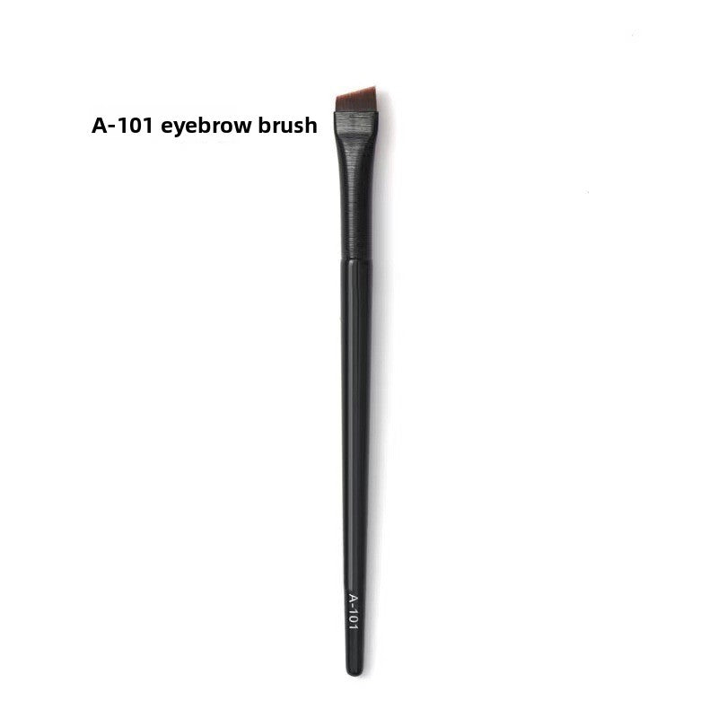 Professional Makeup Brush Set eyebrow brush with a slim black handle and short, angled brown bristles for precise application.