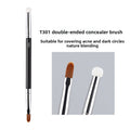 Professional Makeup Brush Set featuring a black double-ended concealer brush with white and brown synthetic bristles and silver ferrules