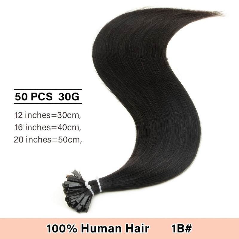 Real Human Hair Wigs in a long, smooth black U-tip bundle, shown with a secure wrapped attachment and 100% human hair label