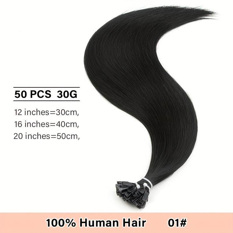 Real Human Hair Wigs in long, straight black strands with a U-tip attachment, shown as 100% human hair