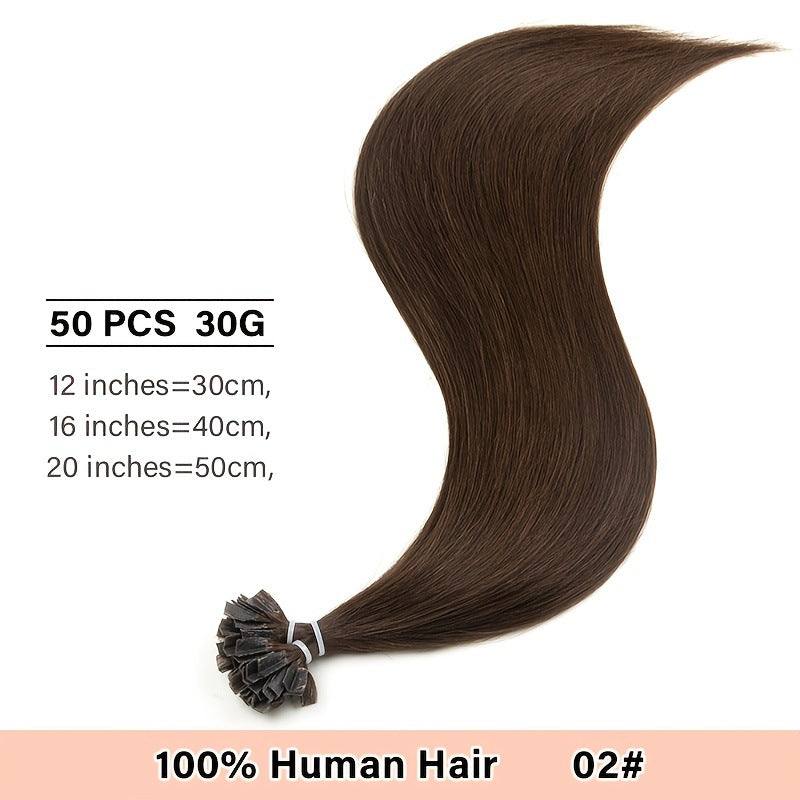 Real Human Hair Wigs, dark brown U-tip extension bundle with long, smooth strands and a compact tipped base