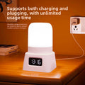 Red Light Therapy Lamp with a white rounded diffuser, pink base, digital clock display and three touch buttons