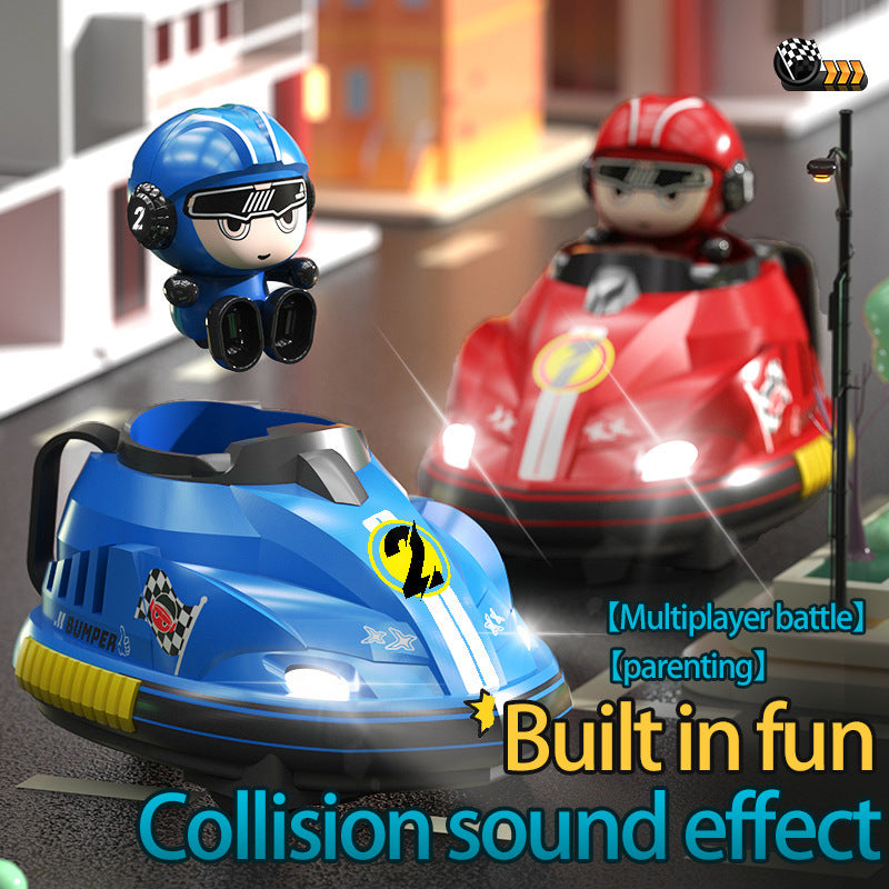 Remote Control Bumper Car Toy in red and blue plastic with racing graphics, driver figures, glowing trim and wheel remotes