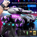 Remote Control Water Bomb Tank Toy in black and silver plastic with purple wheel hubs, gesture watch, and handheld controller