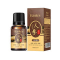 Rose Ginger Mugwort Massage Essential Oil shown as a brown 10 ml bottle and matching box, labeled Hankey ginseng essence