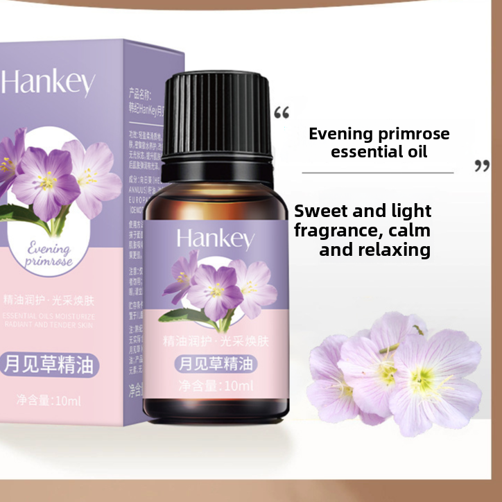 Rose Ginger Mugwort Massage Essential Oil shown as a brown glass bottle with a black cap and lavender-pink evening primrose label