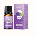 Rose Ginger Mugwort Massage Essential Oil in a 10ml amber bottle with a black cap and purple lavender-labelled packaging