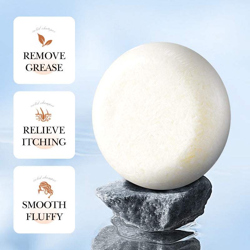 Shampoo Bar set in five beige packages with green, brown, yellow, purple and coconut-themed botanical designs