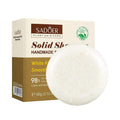 Shampoo Bar with a round, white textured solid bar and cream-and-brown SADOER box packaging marked handmade