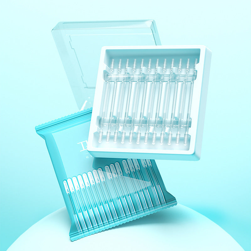 Silicone Ear Cleaning Sticks in clear silicone, arranged in a transparent case and resealable pouch with slim tips