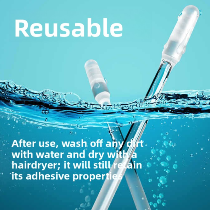Silicone Ear Cleaning Sticks with transparent silicone shafts and white sticky tips, shown reusable and washable
