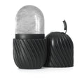 Silicone Ice Pack for Face in black silicone with a ribbed mini roller body and a translucent ice-filled top