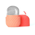 Silicone Ice Pack for Face shown as a coral pink ribbed silicone ice roller with a translucent frozen top