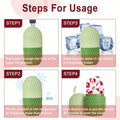 Silicone Ice Pack for Face shown as a green ribbed silicone mould, filled with water and frozen for cooling use