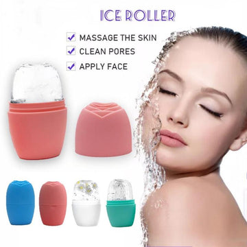 Silicone Ice Pack for Face ice roller in coral pink silicone, with a removable ice-filled top and compact cup-shaped base