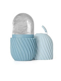 Silicone Ice Pack for Face in pale blue silicone, with a ribbed cup-shaped holder and translucent rounded insert