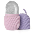 Silicone Ice Pack for Face with a translucent frozen core and ribbed pastel pink and lavender silicone covers
