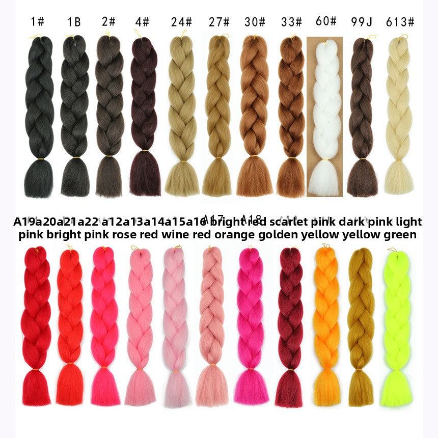 Silk Braids synthetic hair extensions feature thick braided strands in vivid rainbow, purple, pink and brown colors