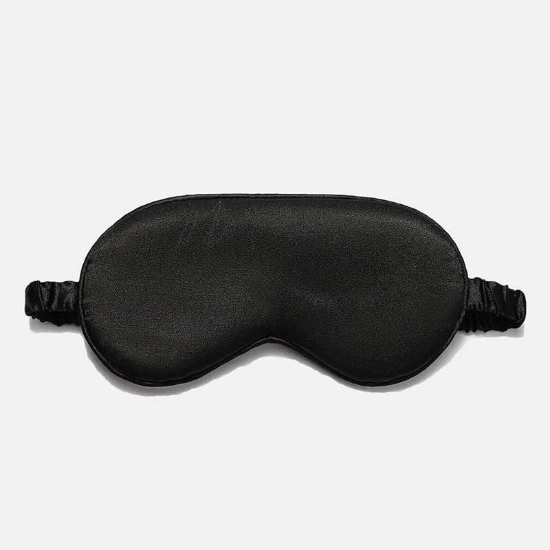 Simulated Silk Sleep Eye Mask in black, with a smooth fabric surface, contoured eye cups and gathered elastic strap.