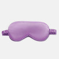Simulated Silk Sleep Eye Mask in smooth lavender purple fabric with contoured eye cups, stitched edging, and gathered elastic strap